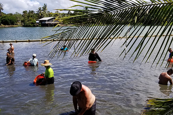 image of raynor employees helping at loko ea fish pond in 20223